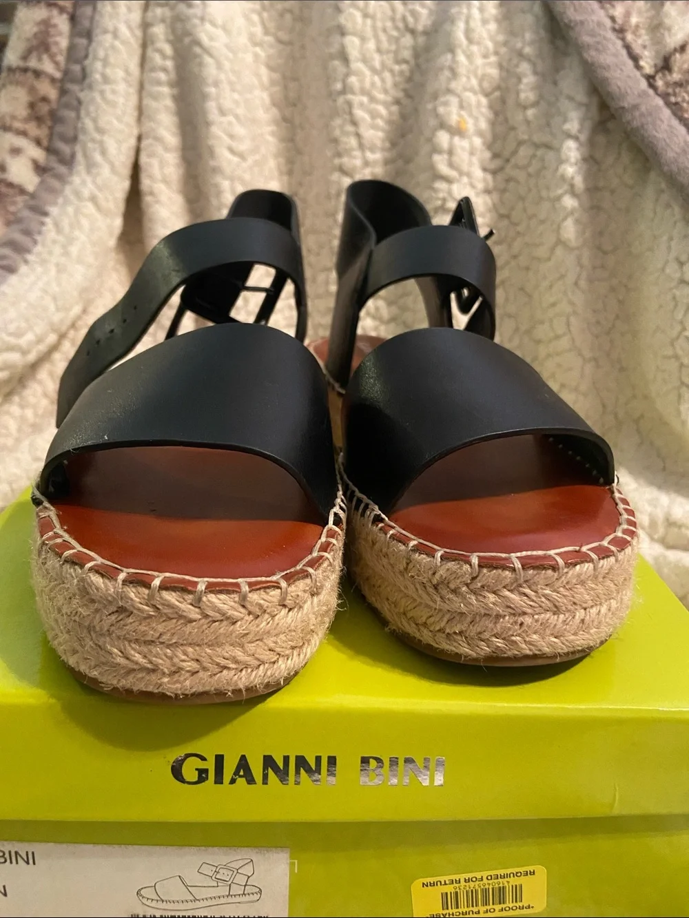 Gianni Bini Black Leather Espadrille Platform Sandals